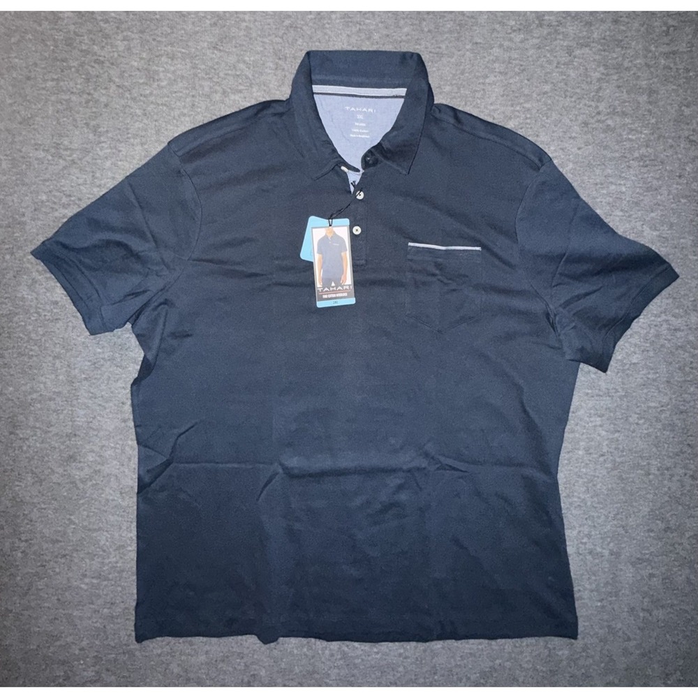 TAHARI Men's Soft Knit Fine Cotton Interlock Polo Golf Shirt Blue Size 3XL NWT